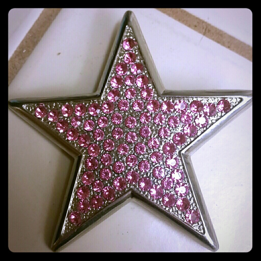 Pink Rhinestone Silver Star Belt Buckle